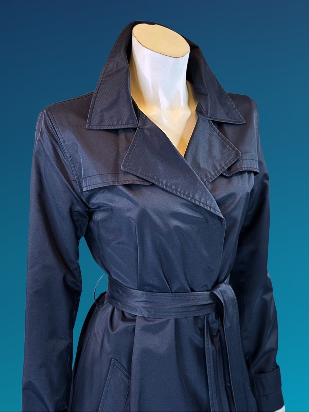 Vintage Y2K NINE WEST  Black Minimalist Mini Trench Coat 2004 | S - Picture 4 of 16